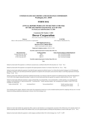 Thumbnail Dover Corporation 10-K Annual Report 2020