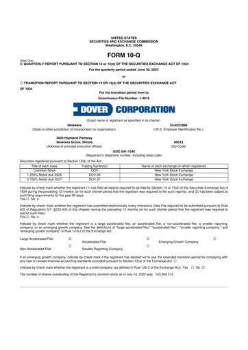 Thumbnail Dover Corporation 10-Q Quarterly Report FY2022 