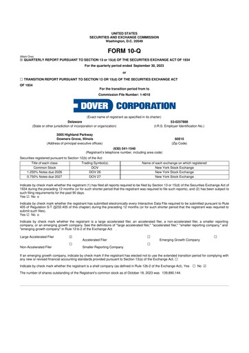 Thumbnail Dover Corporation 10-Q Quarterly Report FY2023 