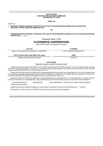 Thumbnail Flowserve
 10-Q Quarterly Report FY2016 