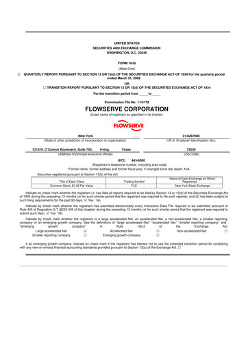 Miniature Flowserve
 10-Q Rapport trimestriel  