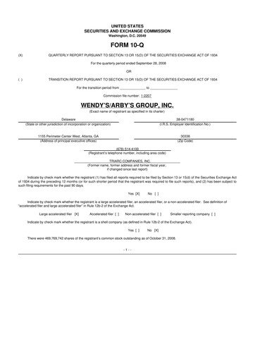 Miniature Wendy’s 10-Q Rapport trimestriel  