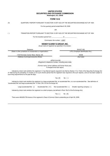 Miniature Wendy’s 10-Q Rapport trimestriel  