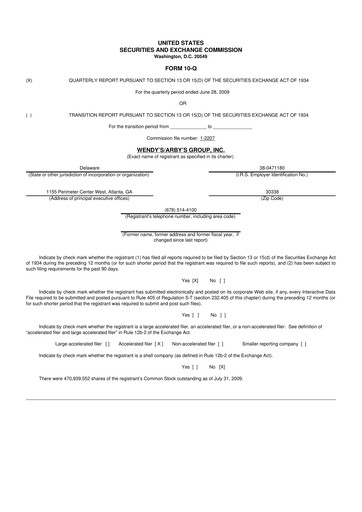 Miniature Wendy’s 10-Q Rapport trimestriel  