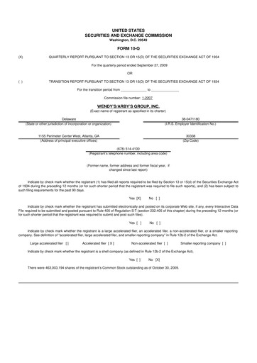 Miniature Wendy’s 10-Q Rapport trimestriel  