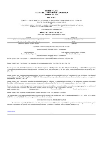 Thumbnail Wendy’s 10-K Annual Report 