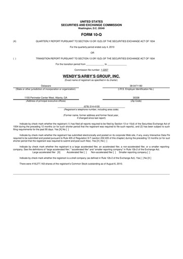 Miniature Wendy’s 10-Q Rapport trimestriel 2011 