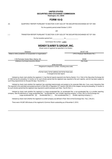 Miniature Wendy’s 10-Q Rapport trimestriel 2011 