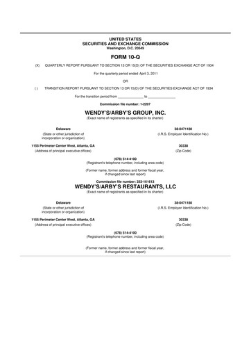 Miniature Wendy’s 10-Q Rapport trimestriel 2011 