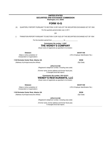 Miniature Wendy’s 10-Q Rapport trimestriel 2011 