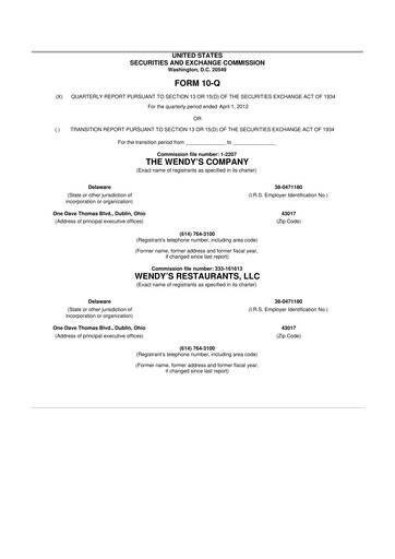 Miniature Wendy’s 10-Q Rapport trimestriel 2012 