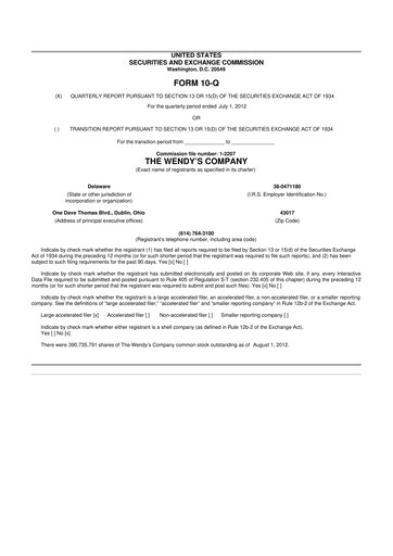 Miniature Wendy’s 10-Q Rapport trimestriel 2012 