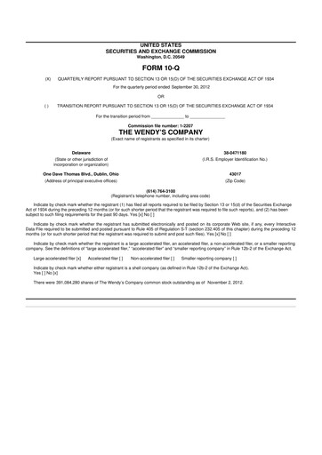 Miniature Wendy’s 10-Q Rapport trimestriel 2012 