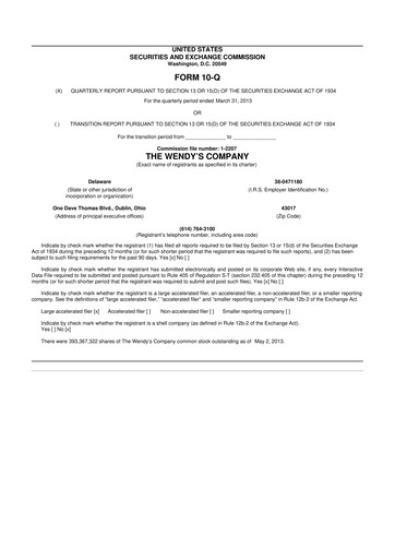 Miniature Wendy’s 10-Q Rapport trimestriel 2013 