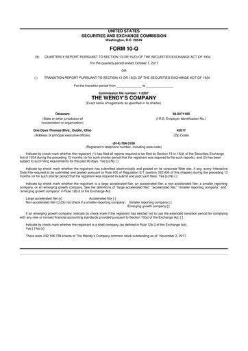 Miniature Wendy’s 10-Q Rapport trimestriel 2017 