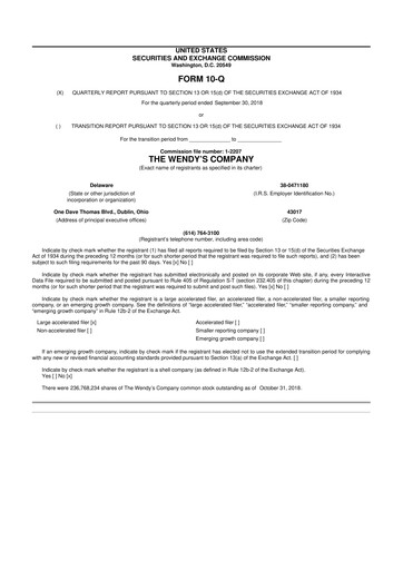 Miniature Wendy’s 10-Q Rapport trimestriel 2018 