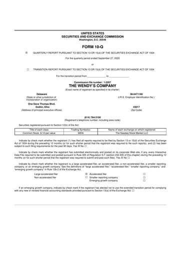 Miniature Wendy’s 10-Q Rapport trimestriel 2020 