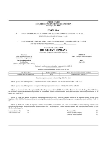 Thumbnail Wendy’s 10-K Annual Report 2020