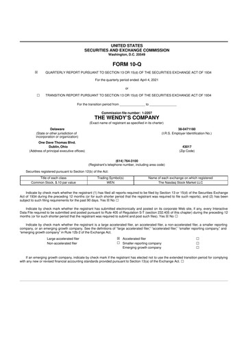 Miniature Wendy’s 10-Q Rapport trimestriel 2021 