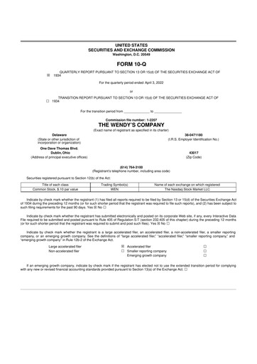 Miniature Wendy’s 10-Q Rapport trimestriel 2022 