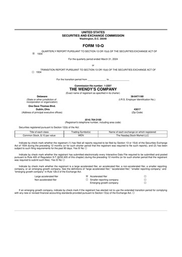 Miniature Wendy’s 10-Q Rapport trimestriel 2024 