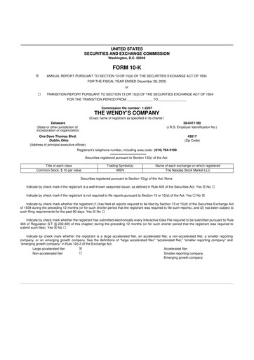 Miniature Wendy’s 10-K Rapport annuel 2025