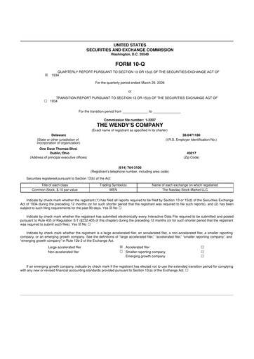 Miniature Wendy’s 10-Q Rapport trimestriel  