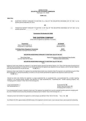 Thumbnail The Eastern Company 10-Q Quarterly Report FY2019 