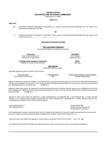 Thumbnail The Eastern Company 10-Q Quarterly Report FY2020 