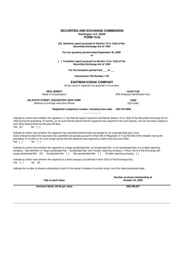 Thumbnail Eastman Kodak Company 10-Q Quarterly Report FY 