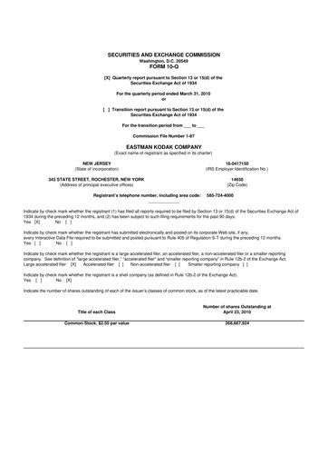 Thumbnail Eastman Kodak Company 10-Q Quarterly Report FY 