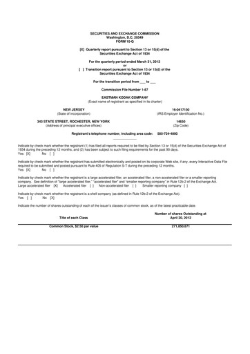 Thumbnail Eastman Kodak Company 10-Q Quarterly Report FY 