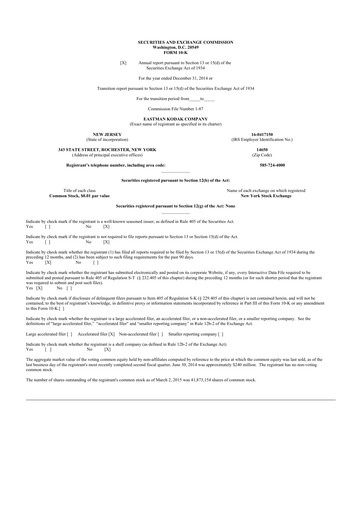 Thumbnail Eastman Kodak Company 10-K Annual Report 2014
