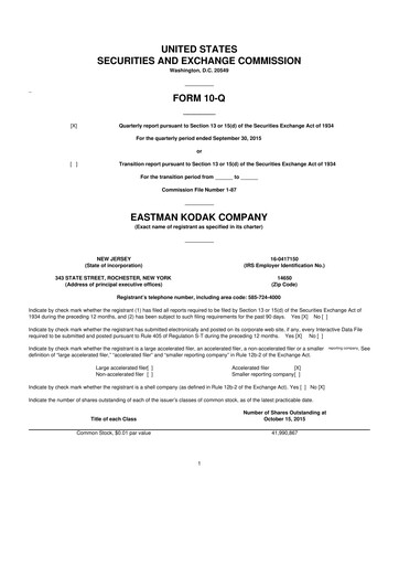 Thumbnail Eastman Kodak Company 10-Q Quarterly Report FY2015 