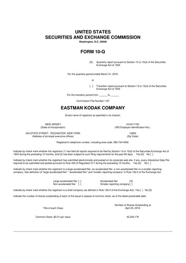 Thumbnail Eastman Kodak Company 10-Q Quarterly Report FY2016 