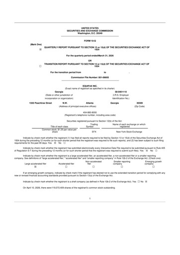 Thumbnail Equifax 10-Q Quarterly Report FY 