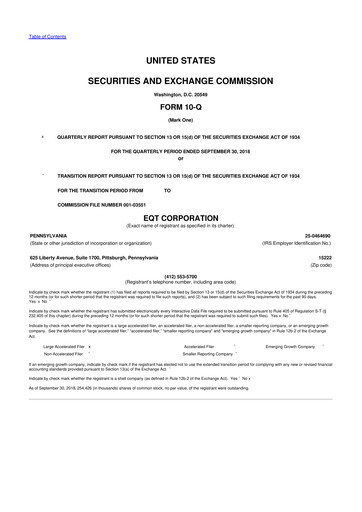 Thumbnail EQT Corporation
 10-Q Quarterly Report FY2018 