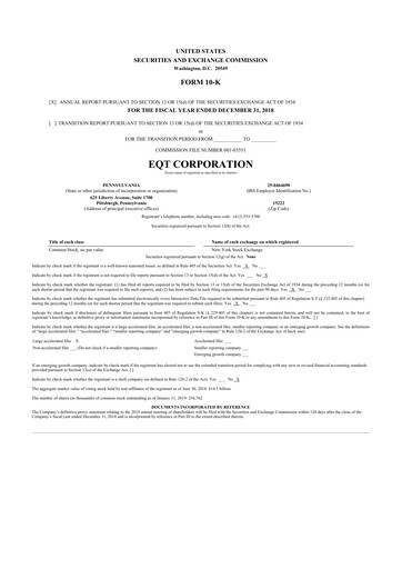 Thumbnail EQT Corporation
 10-K Annual Report 2018
