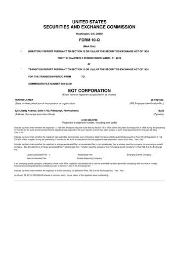 Thumbnail EQT Corporation
 10-Q Quarterly Report FY2019 