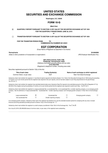 Thumbnail EQT Corporation
 10-Q Quarterly Report FY2019 