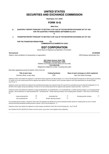 Thumbnail EQT Corporation
 10-Q Quarterly Report FY2019 