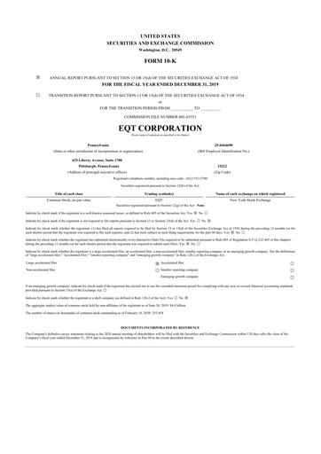 Thumbnail EQT Corporation
 10-K Annual Report 2019