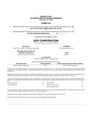 Thumbnail EQT Corporation
 10-Q Quarterly Report FY2020 