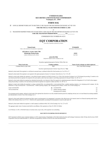 Thumbnail EQT Corporation
 10-K Annual Report 2020