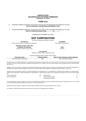 Thumbnail EQT Corporation
 10-Q Quarterly Report FY2022 