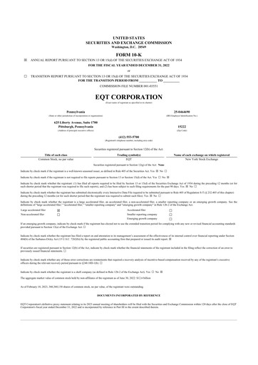 Thumbnail EQT Corporation
 10-K Annual Report 2022