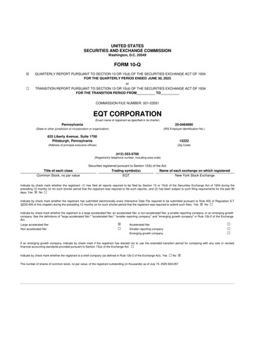 Thumbnail EQT Corporation
 10-Q Quarterly Report FY2025 