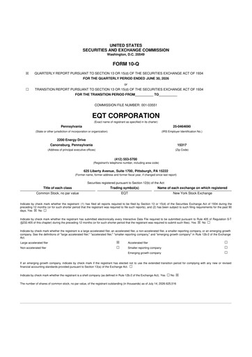 Miniature EQT Corporation
 10-Q Rapport trimestriel 2026 