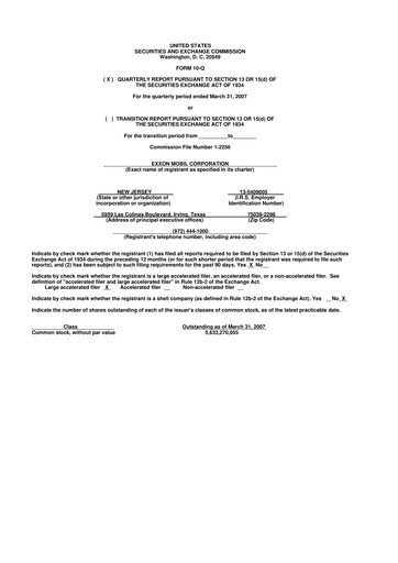 Thumbnail Exxon Mobil 10-Q Quarterly Report FY 