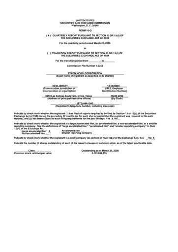 Thumbnail Exxon Mobil 10-Q Quarterly Report FY 